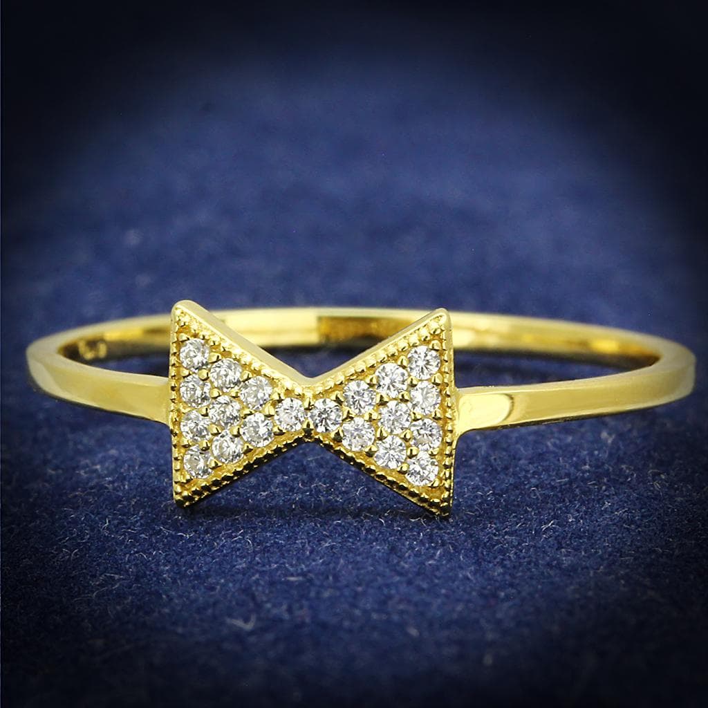 Sterling Silver Gold CZ Pave Bow Ribbon Ring