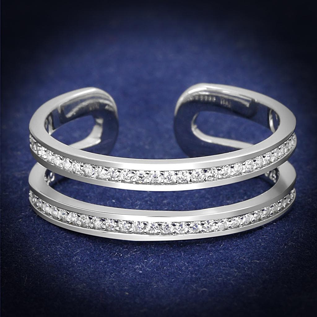 Sterling Silver CZ Pave Double Band Open Cuff Ring