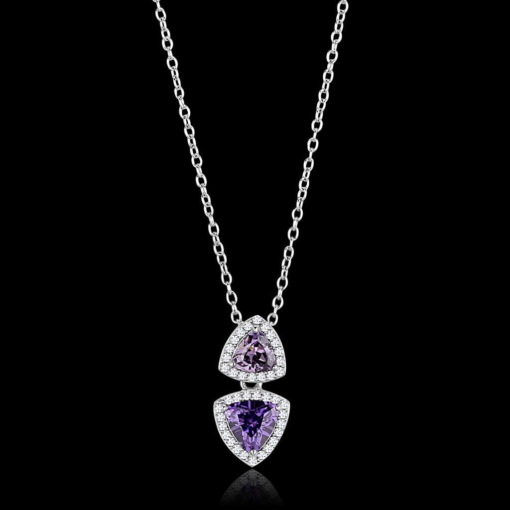 Sterling Silver Amethyst Purple CZ Trillion Drop Pendant