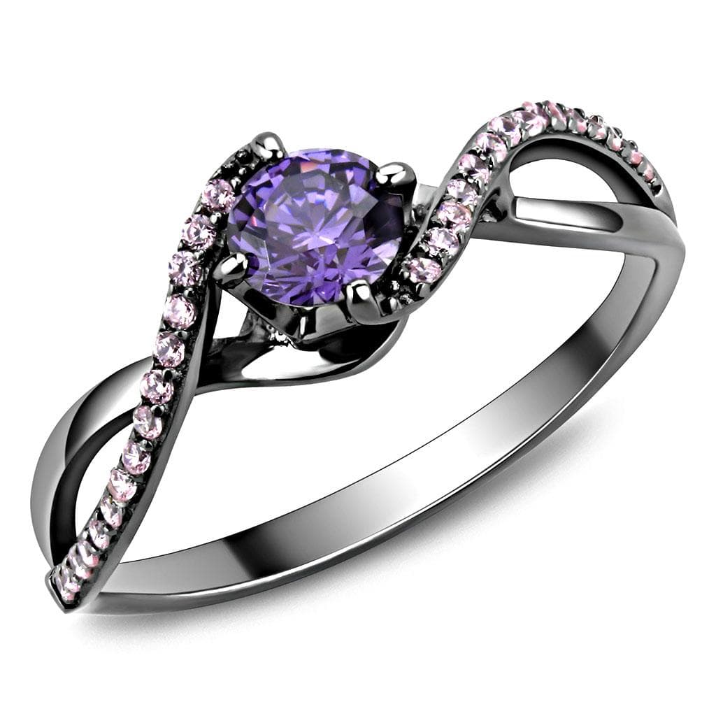 Sterling Silver Amethyst Purple Pink CZ Round Solitaire Ring