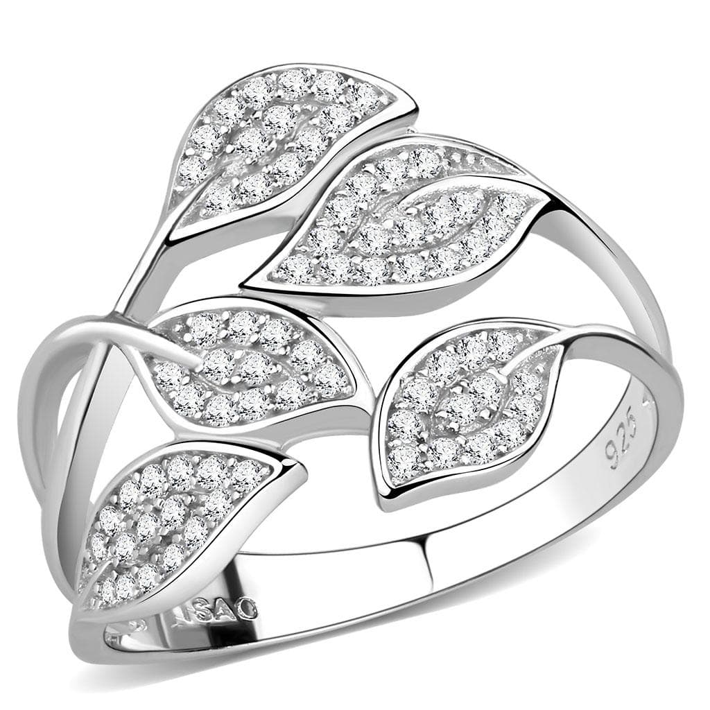 Sterling Silver CZ Pave Triple Leaf Open Ring
