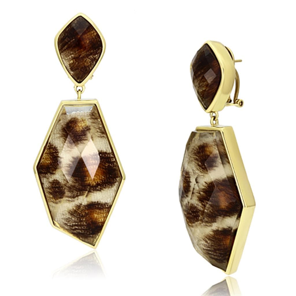 Brass Gold Ivory Leopard Enamel Drop Earrings