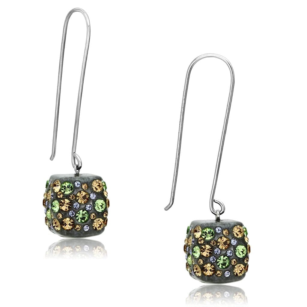Stainless Steel Multi Crystal Cube Drop Earrings