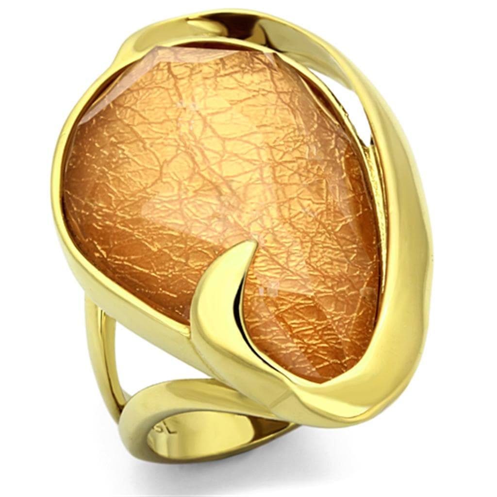 Stainless Steel Orange Cabochon Round Ring